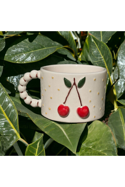 Handmade Ceramic Tea Coffee Cup Dbl Turkish Coffee Cup CHERRY ,Gift CHERRY - 3