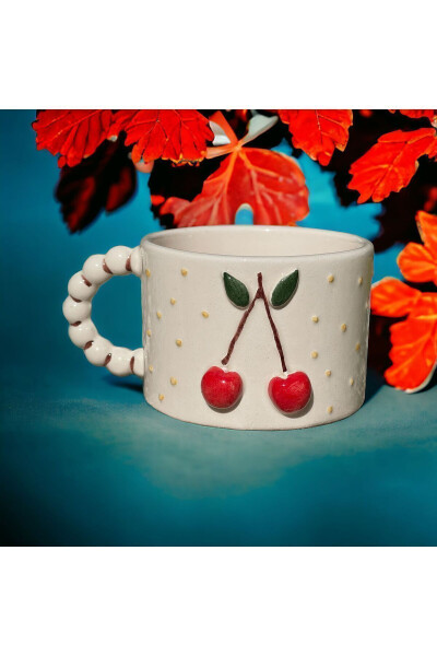 Handmade Ceramic Tea Coffee Cup Dbl Turkish Coffee Cup CHERRY ,Gift CHERRY - 4