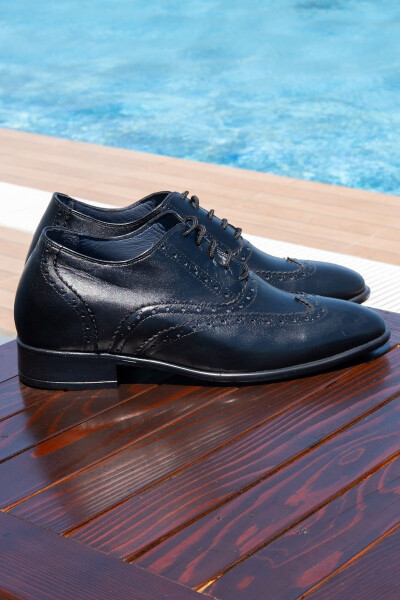 Handmade Genuine Leather Brogue Model Men's Shoes with Hidden Heel for Height Increase, 7/ 9 Cm - 2