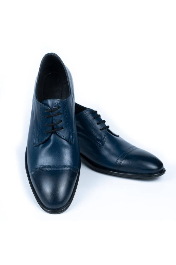 Handmade Navy Blue Oxford Style Shoes with Hidden Heel for Groom, Height Increasing 7/9 Cm - 11