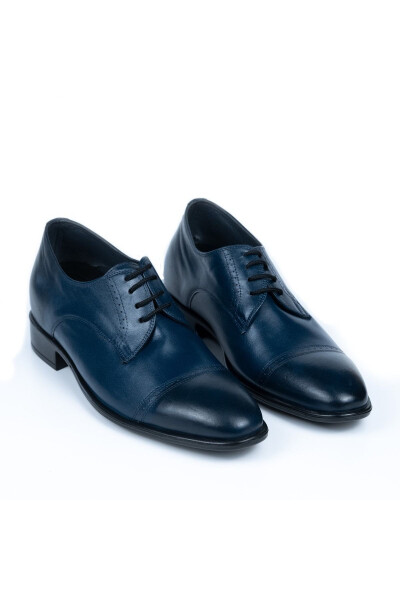 Handmade Navy Blue Oxford Style Shoes with Hidden Heel for Groom, Height Increasing 7/9 Cm - 12