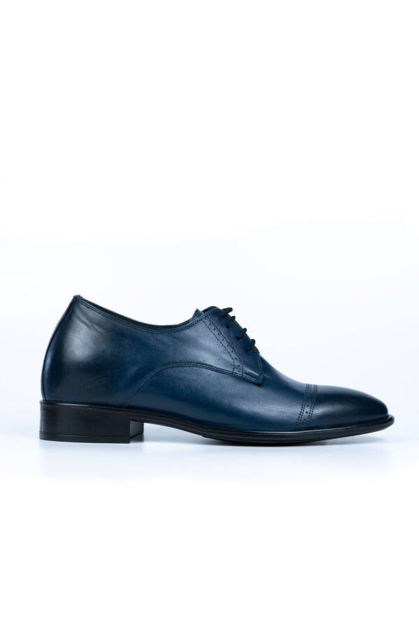 Handmade Navy Blue Oxford Style Shoes with Hidden Heel for Groom, Height Increasing 7/9 Cm - 13