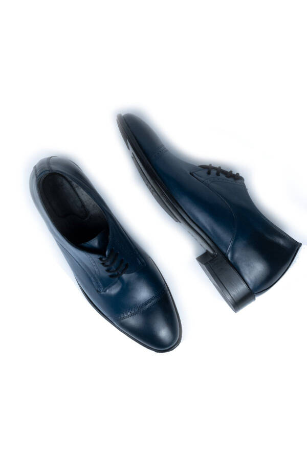 Handmade Navy Blue Oxford Style Shoes with Hidden Heel for Groom, Height Increasing 7/9 Cm - 14