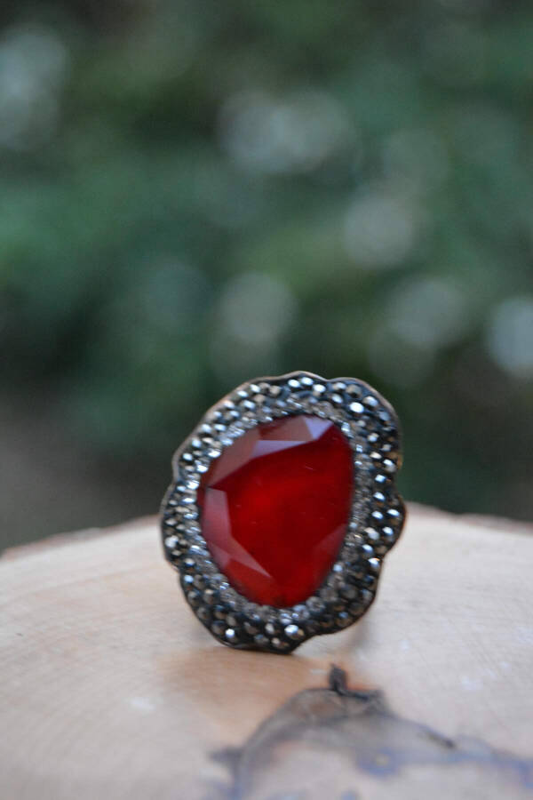 Handmade Red Crystal Adjustable Ring - 1