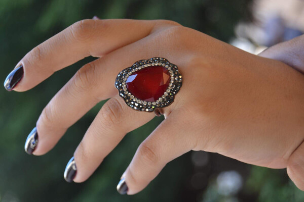 Handmade Red Crystal Adjustable Ring - 2