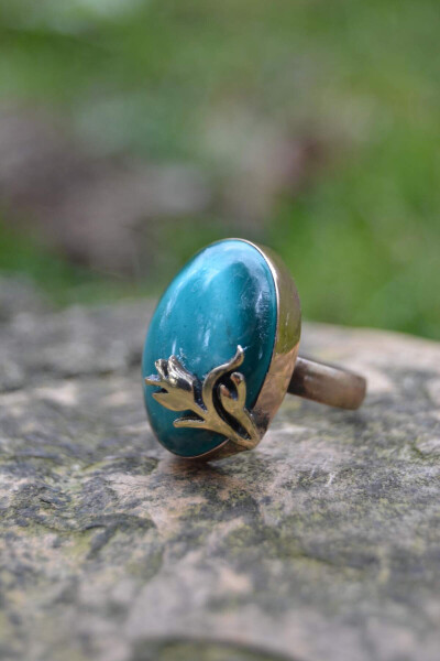 Handmade Turquoise Ceramic Adjustable Women's Ring - 1