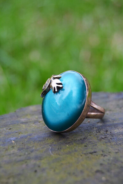 Handmade Turquoise Ceramic Adjustable Women's Ring - 2