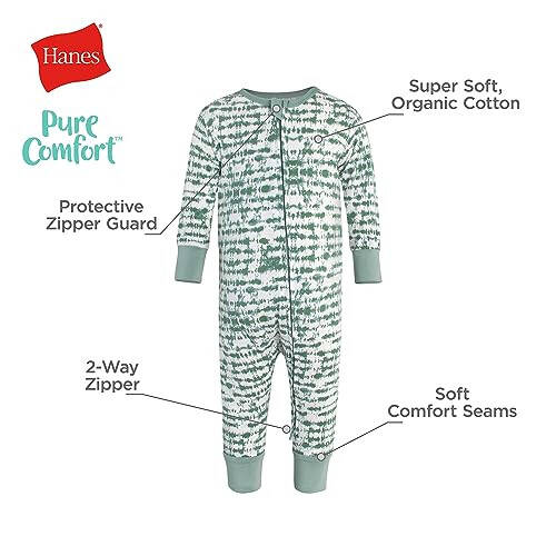 Hanes Baby Pure Comfort Organic Playsuit, Sleep & Play Infant Long Sleeve Footless Cotton Pajamas, Boy & Girl - 35