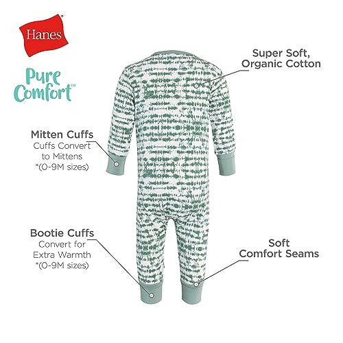 Hanes Baby Pure Comfort Organic Playsuit, Sleep & Play Infant Long Sleeve Footless Cotton Pajamas, Boy & Girl - 36