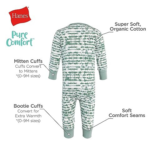 Hanes Baby Pure Comfort Organic Playsuit, Sleep & Play Infant Long Sleeve Footless Cotton Pajamas, Boy & Girl - 30