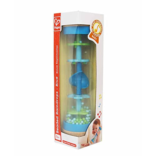 Hape Boncuk Yağmur Damlaları | Mini Ahşap Müzikli Salla ve Çıngırak Yağmur Yapıcı Oyuncak, Mavi, Model Numarası: E0328B, L: 2, W: 2, H: 7.9 inç - 17