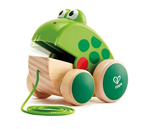 Hape Frog Pull-Along | Wooden Frog Fly Eating Pull Toddler Toy, 4.6 x 3.3 x 3.8 inches, Green - 31