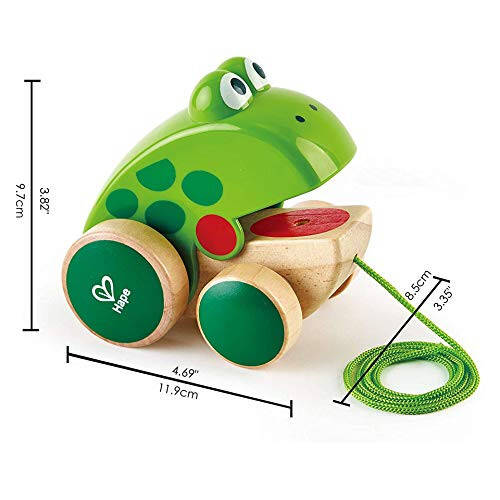 Hape Frog Pull-Along | Wooden Frog Fly Eating Pull Toddler Toy, 4.6 x 3.3 x 3.8 inches, Green - 33