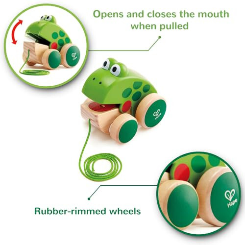 Hape Frog Pull-Along | Wooden Frog Fly Eating Pull Toddler Toy, 4.6 x 3.3 x 3.8 inches, Green - 35