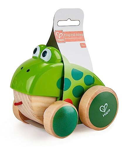 Hape Frog Pull-Along | Wooden Frog Fly Eating Pull Toddler Toy, 4.6 x 3.3 x 3.8 inches, Green - 36