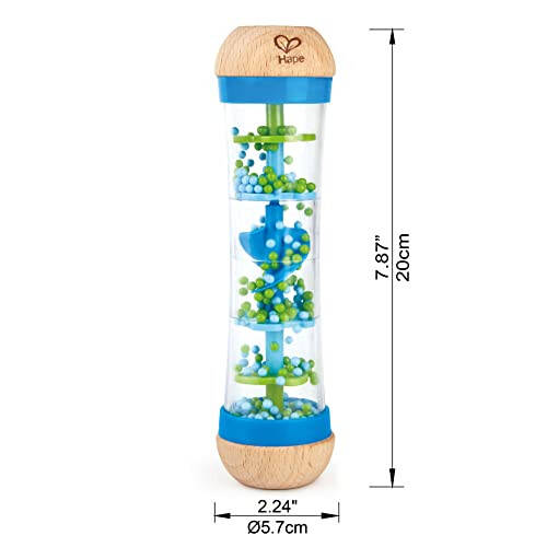 Hape Munchoq Yomg'ir Tomchilari | Mini Yog'och Musiqiy Silkit va Jiringlatuvchi Yomg'ir Yaratuvchi O'yinchoq, Ko'k, Model Raqami: E0328B, L: 2, W: 2, H: 7.9 dyuym - 23