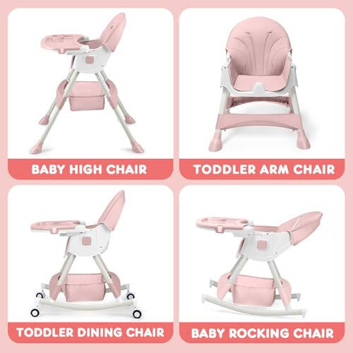 HARPPA Convertible 4-in-1 Baby High Chair for Toddlers with Removable Tray, Wheels & Safety Belt (Pink) - 36