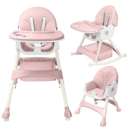 HARPPA Convertible 4-in-1 Baby High Chair for Toddlers with Removable Tray, Wheels & Safety Belt (Pink) - 25