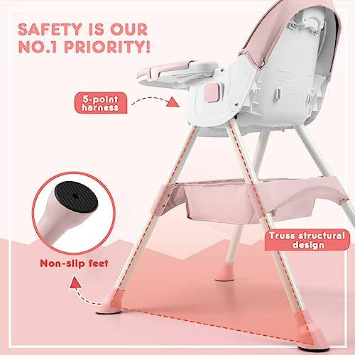 HARPPA Convertible 4-in-1 Baby High Chair for Toddlers with Removable Tray, Wheels & Safety Belt (Pink) - 27