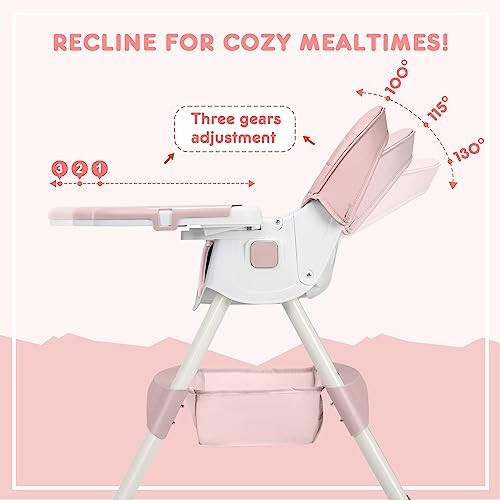 HARPPA Convertible 4-in-1 Baby High Chair for Toddlers with Removable Tray, Wheels & Safety Belt (Pink) - 22