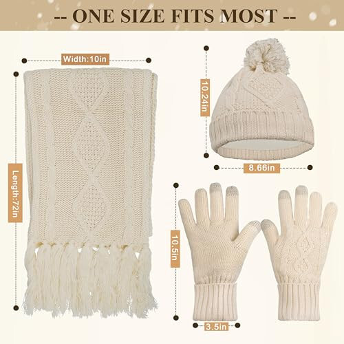 Hat Gloves Scarf Set Women - Beanie Winter Gift Set Warm Knit Pom Cap Touch Screen Glove Long Scarf 3pcs for Women - 6