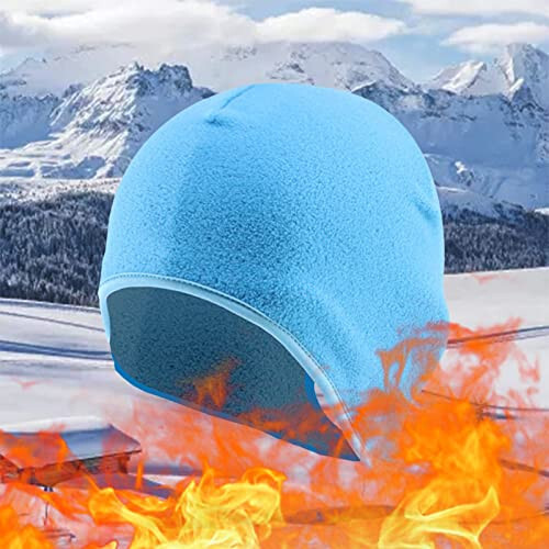 Hatop Thermal Skull Cap for Men Women Winter Hats Helmet Liner Cold Weather Running Sports Riding Skiing Climbing, Light Blue, One Size - 2