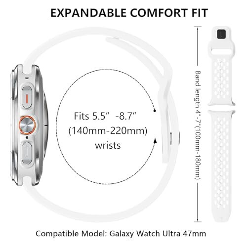 HAYONLIY Sport Nefes Alabilen Bantlar Samsung Galaxy Watch Ultra 47mm (2024) ile Uyumlu, Silikon Bileklik Su Geçirmez Değiştirilebilir Yumuşak Silikon Kayış Kadın Erkek - 4