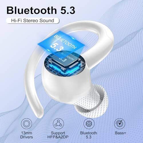 Headphones Wireless Earbuds Sport, Bluetooth 5.3 Over Ear Buds Stereo Deep Bass Headset with Earhooks, 48H Wireless Earphones with HD Mic, IP7 Waterproof Earbud for Sports/Running/Workout White - 2