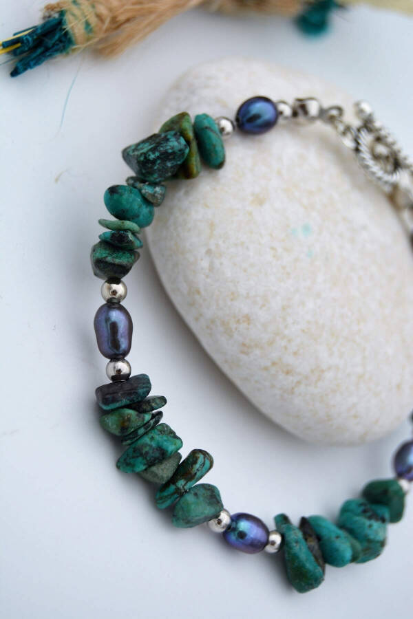 Healing Bracelet Made of Real African Turquoise and Pearl Stone - 1