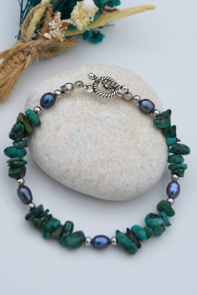 Healing Bracelet Made of Real African Turquoise and Pearl Stone - 2