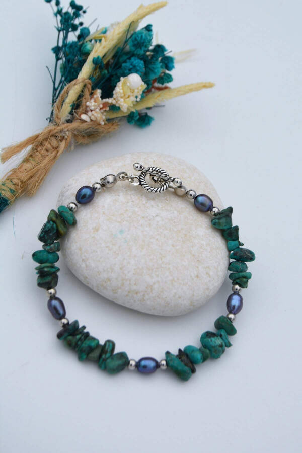 Healing Bracelet Made of Real African Turquoise and Pearl Stone - 3