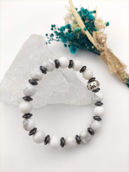 Healing Bracelet with Howlite and Hematite Stones - 1