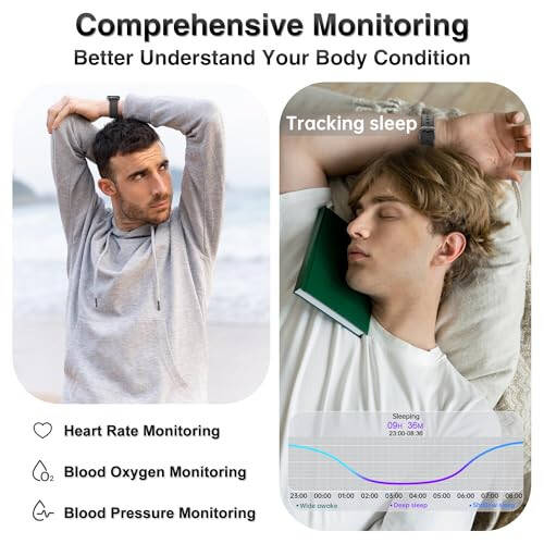 Health Fitness Tracker, Smart Watch with 24/7 Heart Rate Blood Pressure Blood Oxygen Monitor, Sleep Tracker, Calories & Step Tracker, IP68 Waterproof Activity Trackers for Android&iPhone Women Men - 3