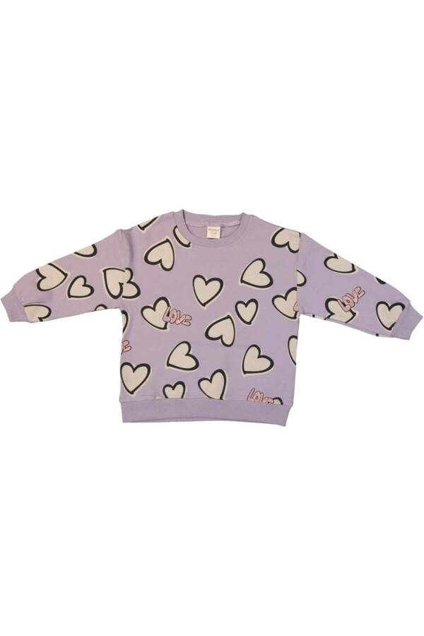 Heart Detail 100% Cotton Long Sleeve Girl's Sweatshirt - 1