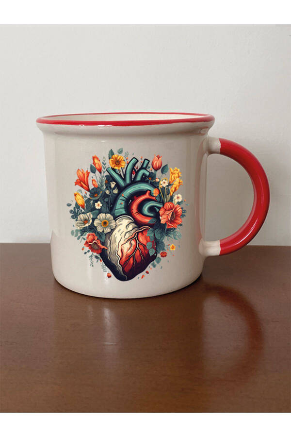 Heart Flower Red Mouth Cup Mug Gift Items - Ceramic Tea, Coffee Gift Mug - 1