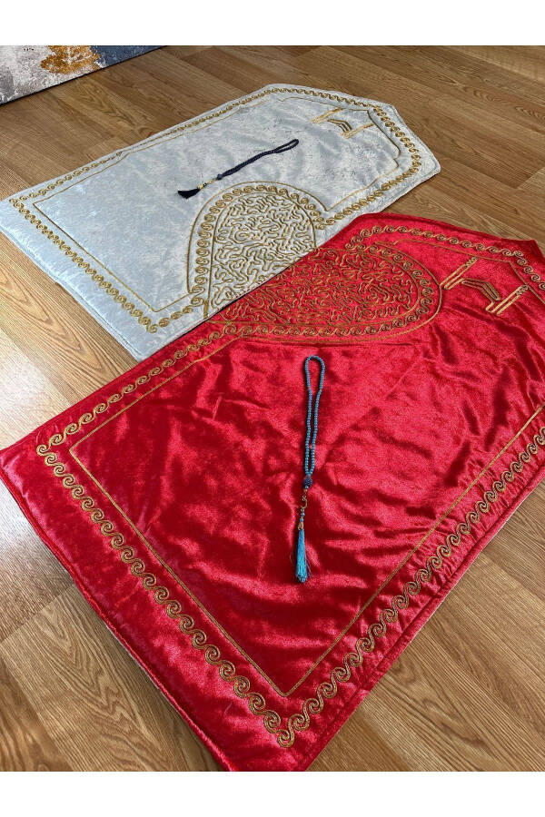 Heart-shaped double prayer rug, dowry and gift velvet prayer rug. - 1