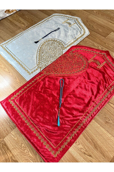 Heart-shaped double prayer rug, dowry and gift velvet prayer rug. - 2