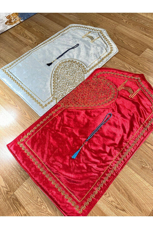 Heart-shaped double prayer rug, dowry and gift velvet prayer rug. - 3