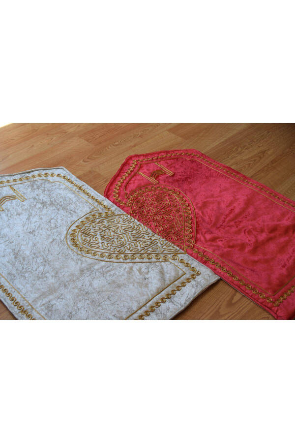 Heart-shaped double prayer rug, dowry and gift velvet prayer rug. - 7