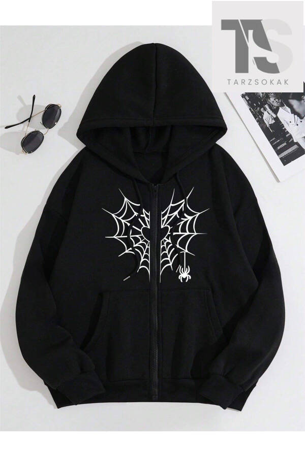 Heart Web Minimal Spider Sweatshirt Zippered Cardigan - 1