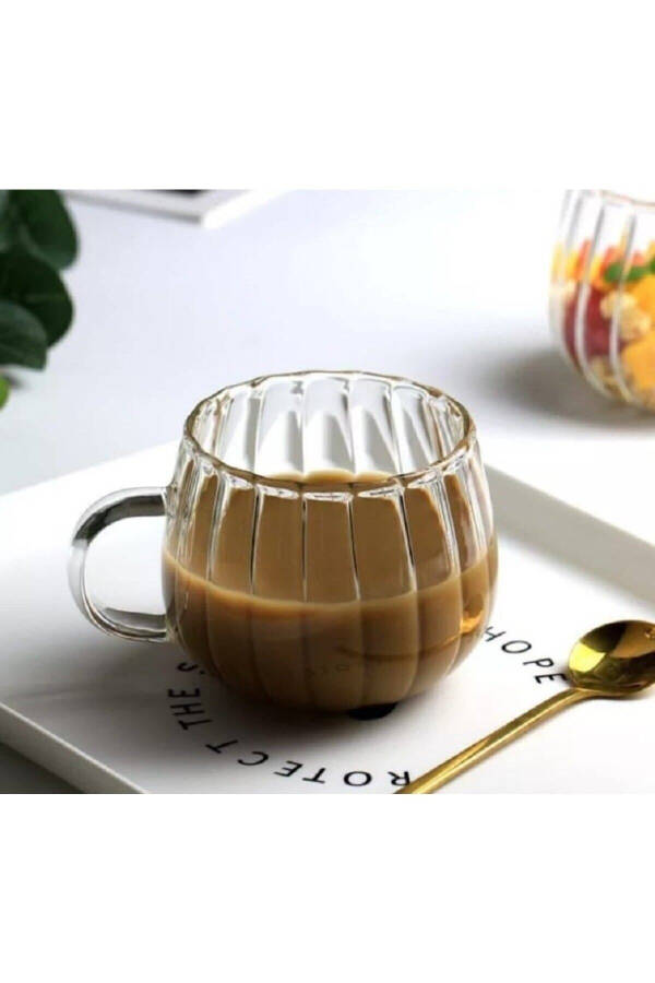 Heat Resistant Borosilicate Thermosil Cup Striped Design Glass Tumbler Coffee Serving Cup - 4