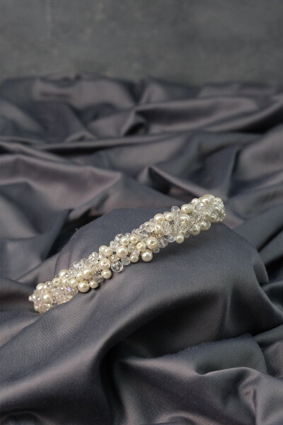 Heavy Pearl Crystal Beaded Bridal Crown - 8