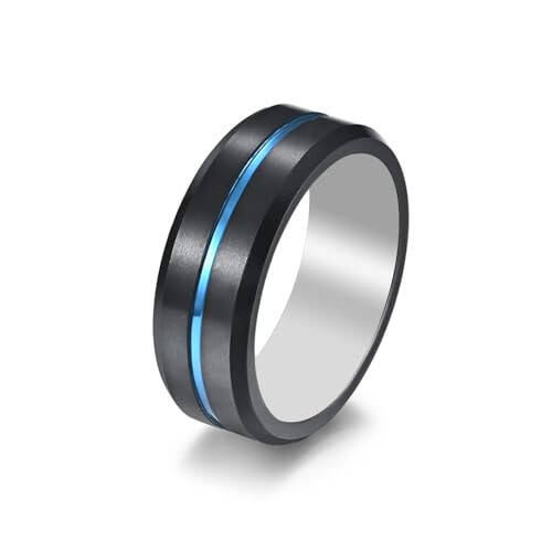 Hecer Waterproof Tungsten Steel NFC Forum Type 2 215 496 Bytes Chip Universal for Mobile Phone All-round Sensing Technology Wearable Smart Ring (black blue Tungsten nfc ring-21mm) - 1