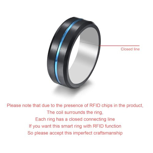 Hecer Waterproof Tungsten Steel NFC Forum Type 2 215 496 Bytes Chip Universal for Mobile Phone All-round Sensing Technology Wearable Smart Ring (black blue Tungsten nfc ring-21mm) - 3