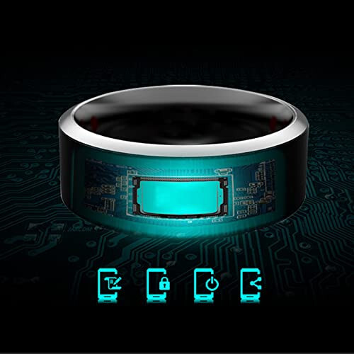 Hecer Waterproof Tungsten Steel NFC Forum Type 2 215 496 Bytes Chip Universal for Mobile Phone All-round Sensing Technology Wearable Smart Ring (black blue Tungsten nfc ring-21mm) - 6