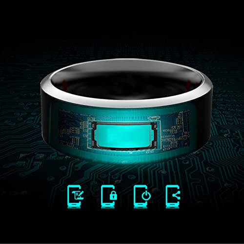 Hecer Waterproof Tungsten Steel NFC Forum Type 2 215 496 Bytes Chip Universal for Mobile Phone All-round Sensing Technology Wearable Smart Ring (black blue Tungsten nfc ring-21mm) - 6