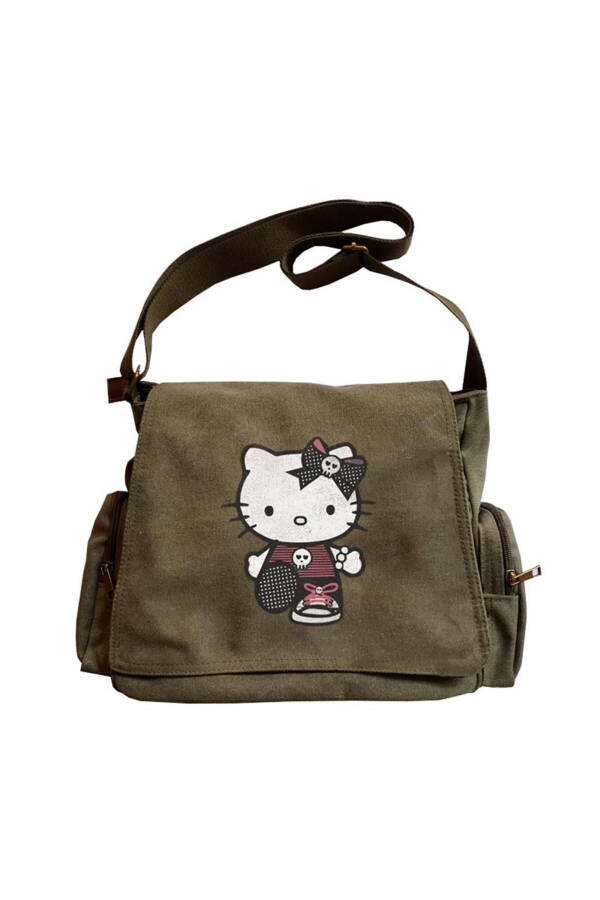 Hello Kitty Goth Baskılı Unisex Yeşil Postacı Çantası - 1