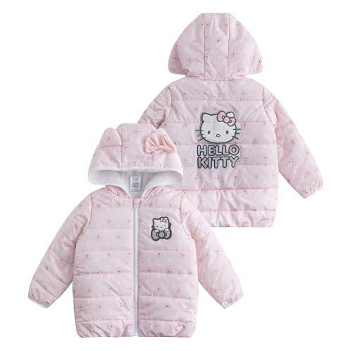 Hello Kitty Sanrio Girls Hooded Puffer Jacket with Ears for Toddler and Big Kids - 1