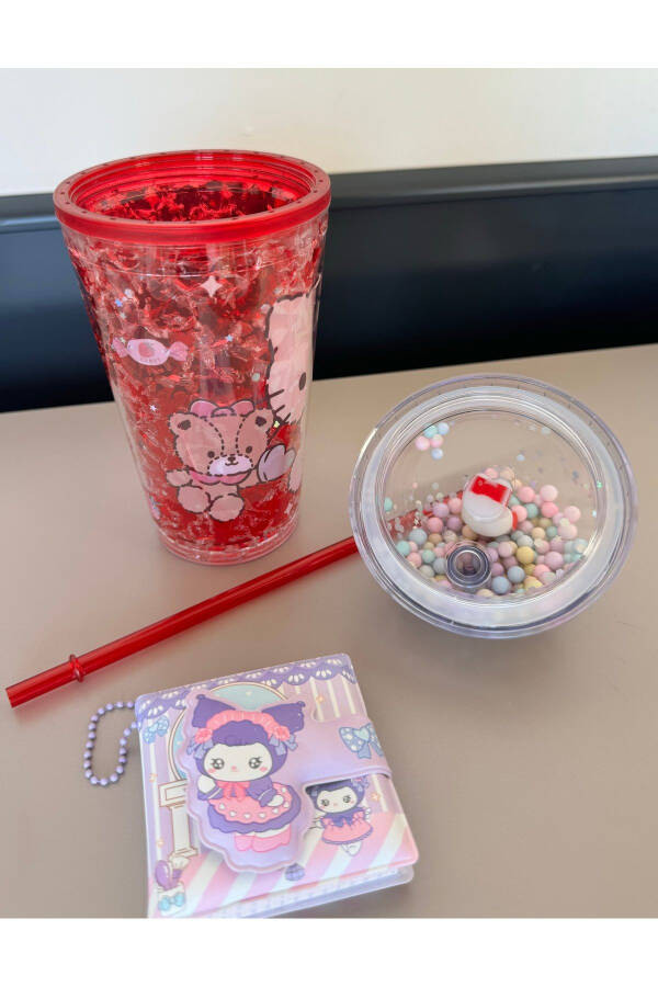 Hello Kitty va Mini daftarli Pipetli Stakan, Su shishasi - Sovuq ichimlik shishasi, Kokteyl uchun, Bolalar uchun SOVG'A - 5