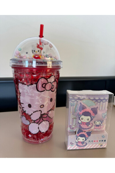 Hello Kitty ve Mini Defter Pipetli Bardak, Suluk - Soğuk İçecek Suluk, Kokteyl İçin, Çocuk HEDİYE - 1